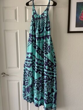 Turquoise & Navy Tribal Maxi Dress, straight from Hawaii.